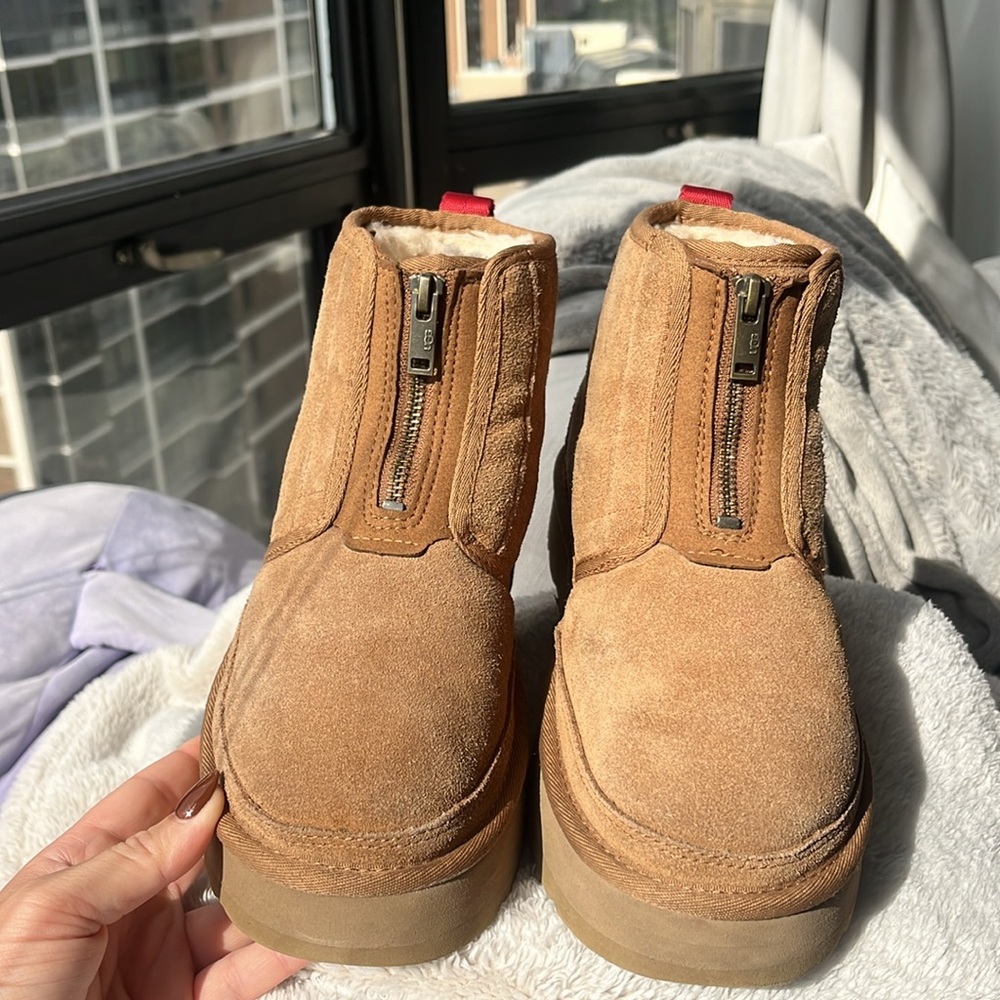 Ugg Zip Neumal Platform Chestnut Suede Boots